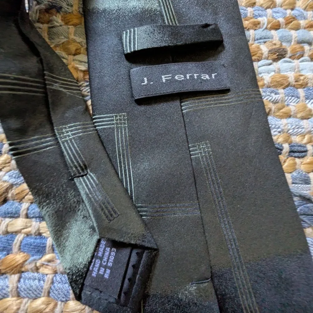J. Ferrar Black & Green Geometric Silk Tie Necktie Office Party Interview Upgrad
